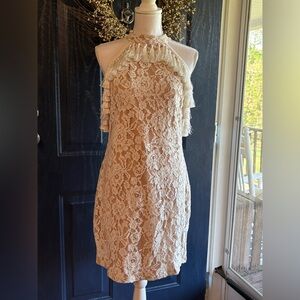 K. Jordan white lace floral mini dress with tassels off shoulder size large